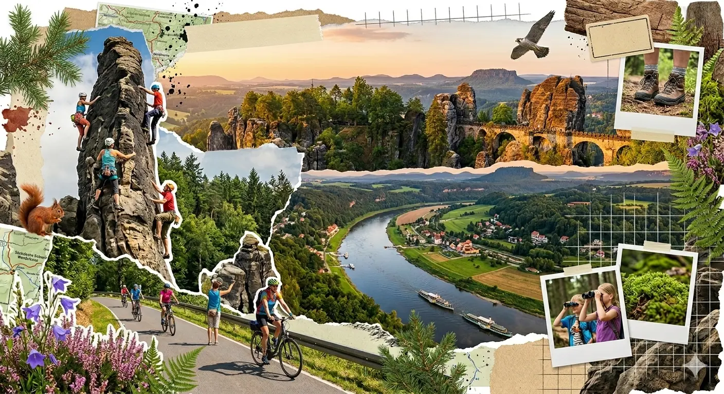 Collage Sächsische Schweiz entdecken Bastei Elberadweg
